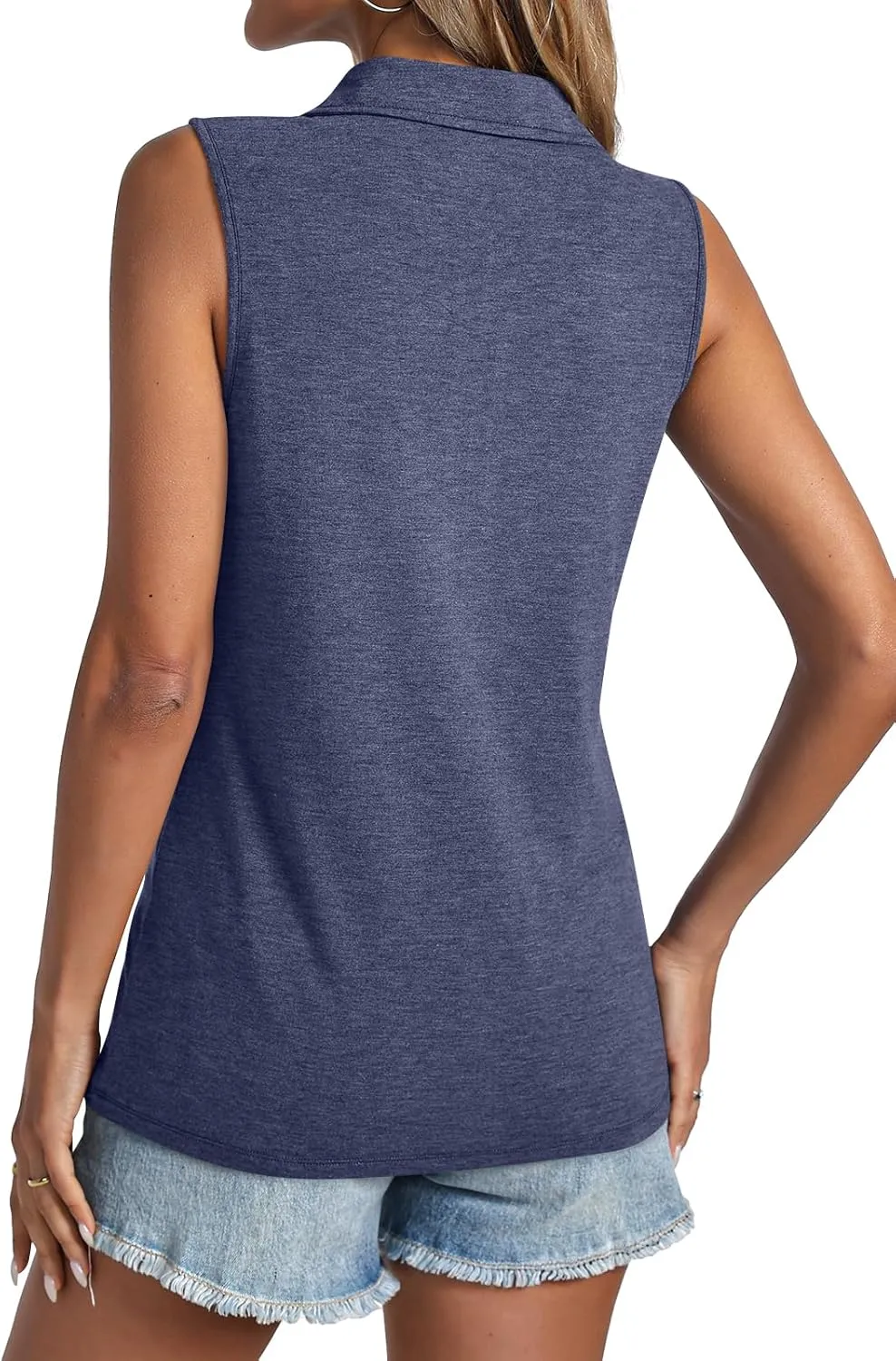 Womens Tank Tops Zipper V Neck Sleeveless Tops Dressy Casual Summer Tops Polo Shirts