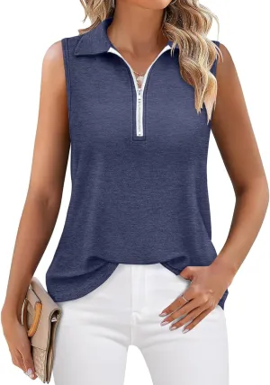 Womens Tank Tops Zipper V Neck Sleeveless Tops Dressy Casual Summer Tops Polo Shirts