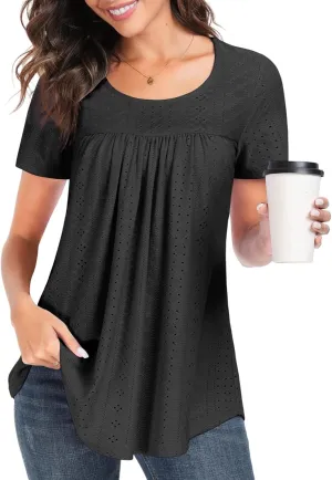 Women's Tunic Tops Loose Fit Short Sleeve Shirts Crew Neck Summer Casual Tops