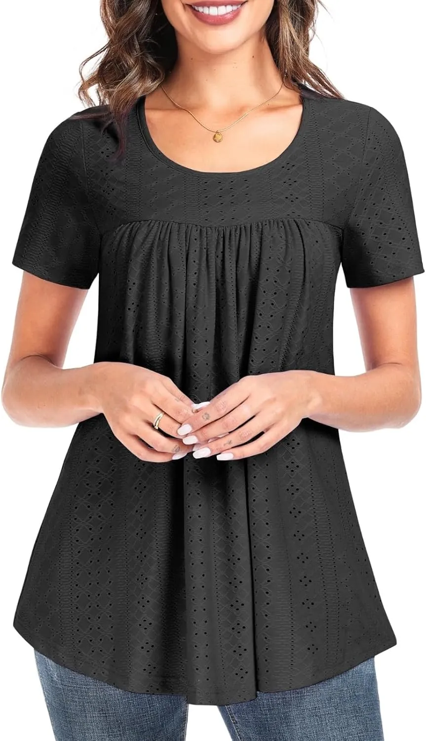 Women's Tunic Tops Loose Fit Short Sleeve Shirts Crew Neck Summer Casual Tops