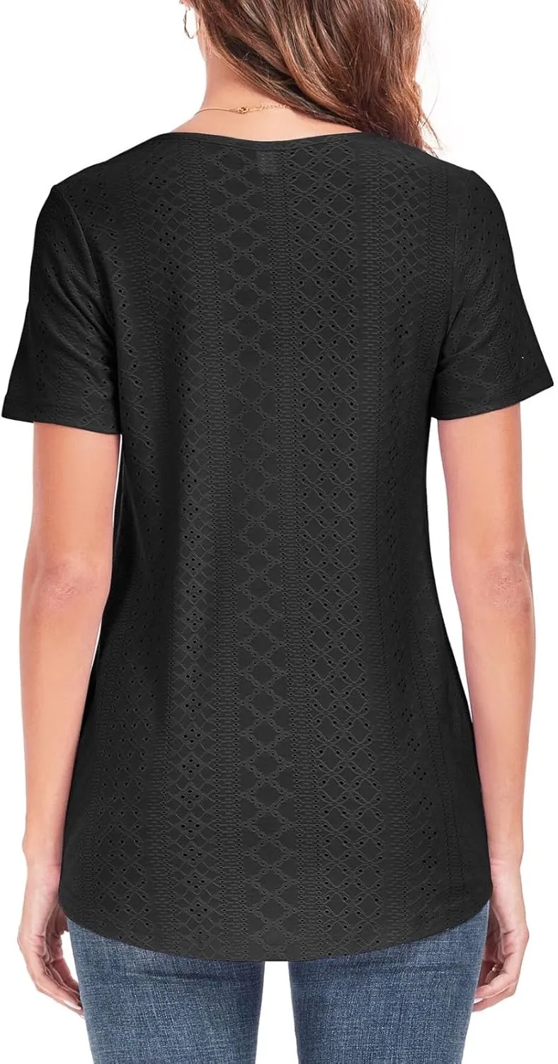 Women's Tunic Tops Loose Fit Short Sleeve Shirts Crew Neck Summer Casual Tops