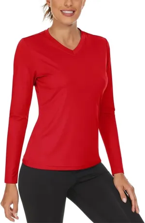 Women's V Neck Hiking Shirts Lightweight Long Sleeve Quick Dry T-Shirts Outdoor Pullovers