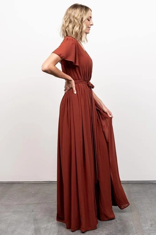 Women's V Neck Long Bridesmaid Dresses with Sleeves Chiffon A Line Slit Formal Evening Party Gowns