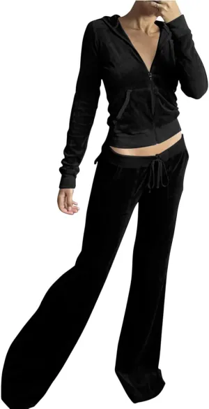 Womens Velour Tracksuit Two Piece Cropped Sweatshirt Flared Pants Workout Jogging Sets Velvet Sweatsuit Y2K Outfits