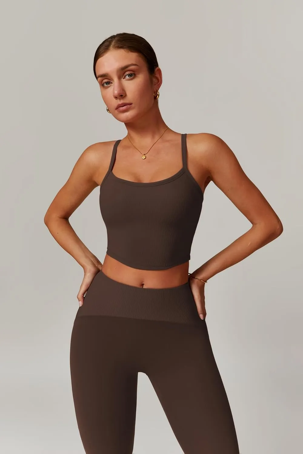 Womens Workout Sets 2 Piece Cross Back Tank Top Matching High Waist Leggings Sets Gym Outfits Work Out Clothes