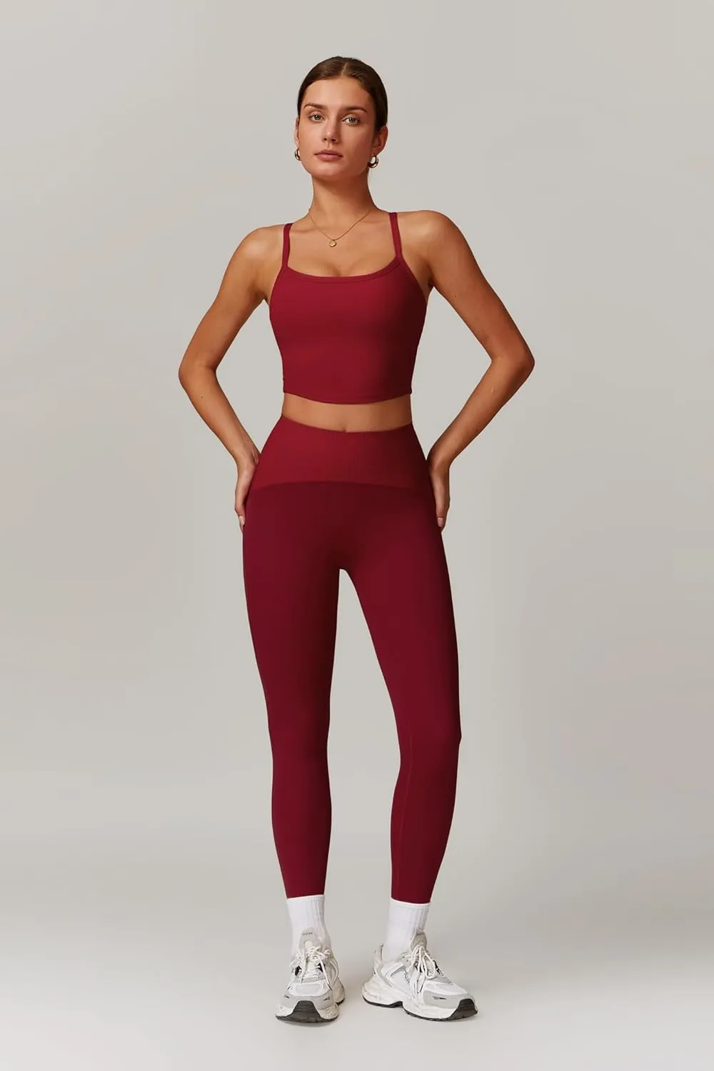 Womens Workout Sets 2 Piece Cross Back Tank Top Matching High Waist Leggings Sets Gym Outfits Work Out Clothes