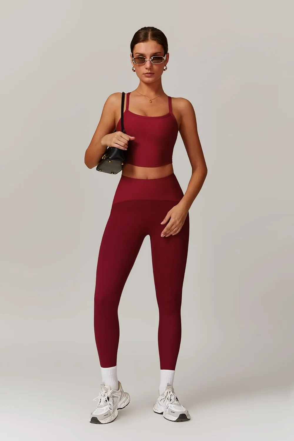 Womens Workout Sets 2 Piece Cross Back Tank Top Matching High Waist Leggings Sets Gym Outfits Work Out Clothes