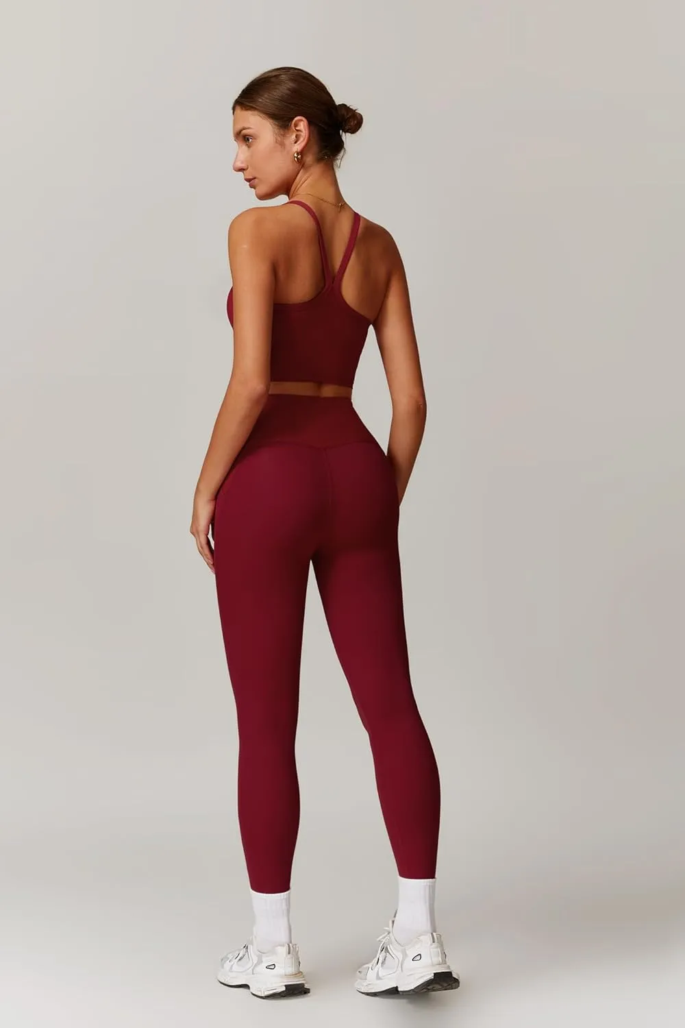 Womens Workout Sets 2 Piece Cross Back Tank Top Matching High Waist Leggings Sets Gym Outfits Work Out Clothes
