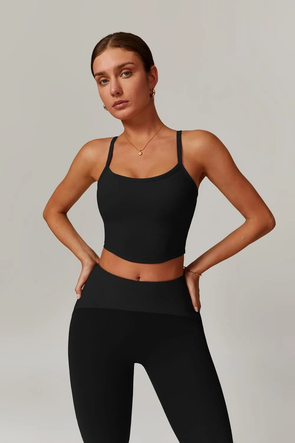 Womens Workout Sets 2 Piece Cross Back Tank Top Matching High Waist Leggings Sets Gym Outfits Work Out Clothes
