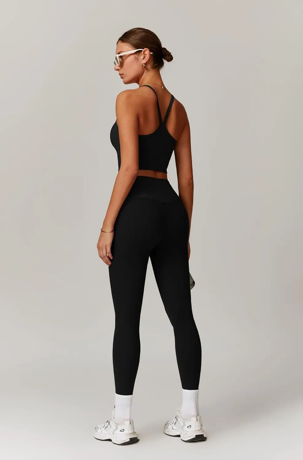 Womens Workout Sets 2 Piece Cross Back Tank Top Matching High Waist Leggings Sets Gym Outfits Work Out Clothes