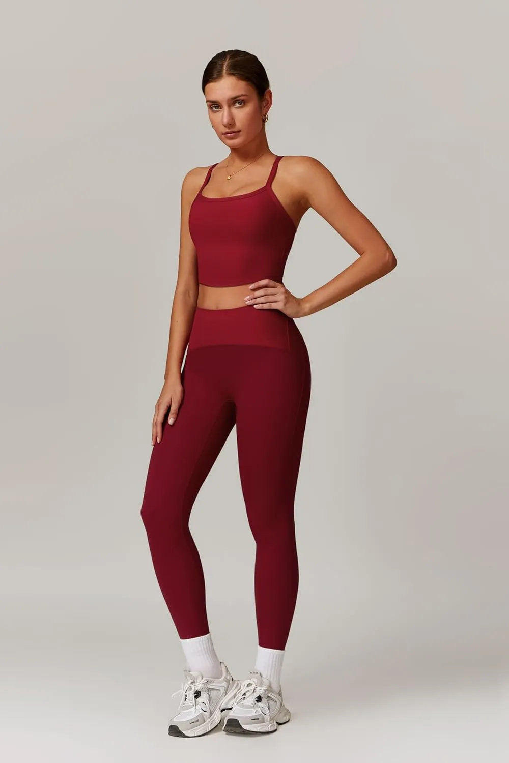 Womens Workout Sets 2 Piece Cross Back Tank Top Matching High Waist Leggings Sets Gym Outfits Work Out Clothes