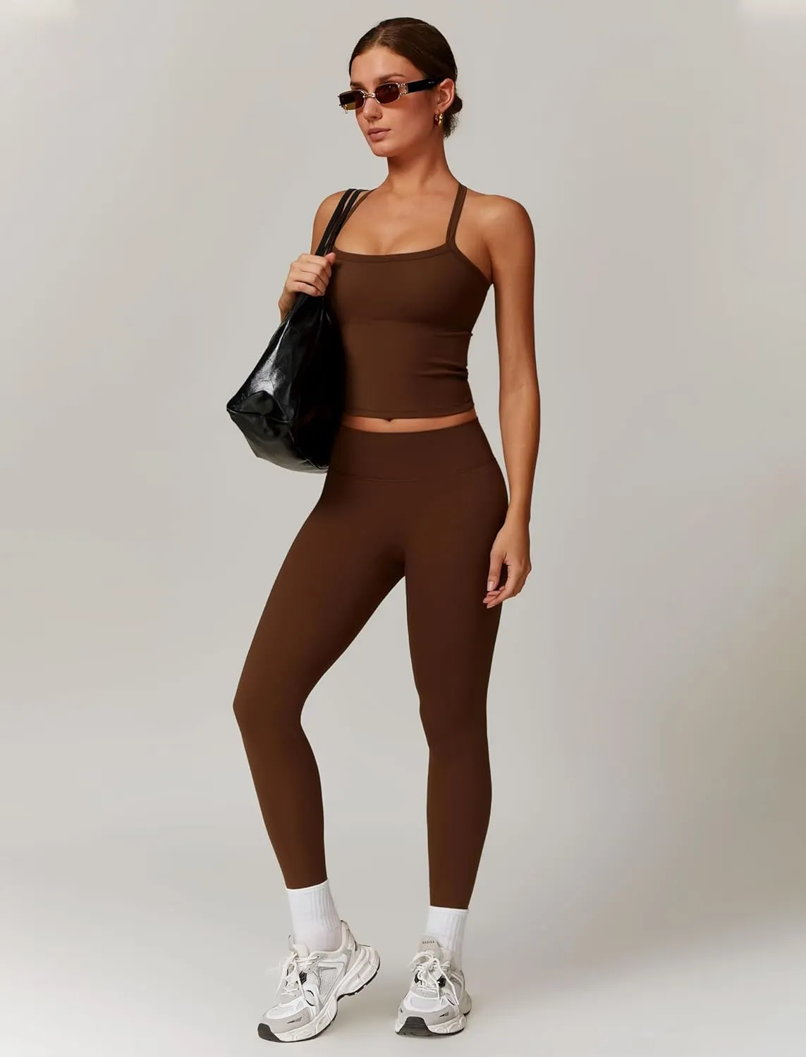 Womens Workout Sets Two Piece Cross Back Tank Top Matching High Waist Leggings Sets Gym Outfits Work Out Clothes