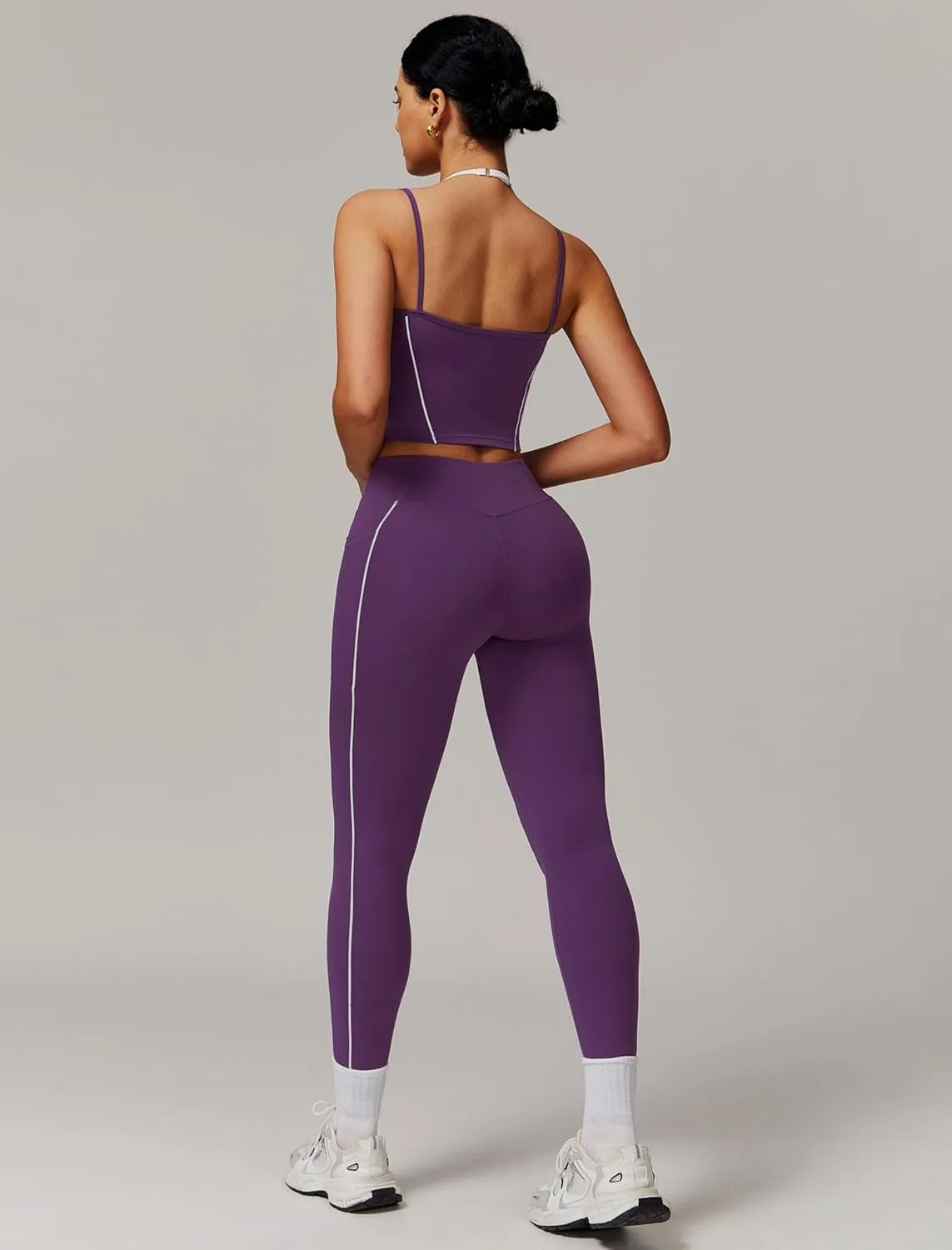 Womens Workout Sets Two Piece Spaghetti Straps Tank Top Matching High Waist Leggings Gym Work Out Outfits with Pockets