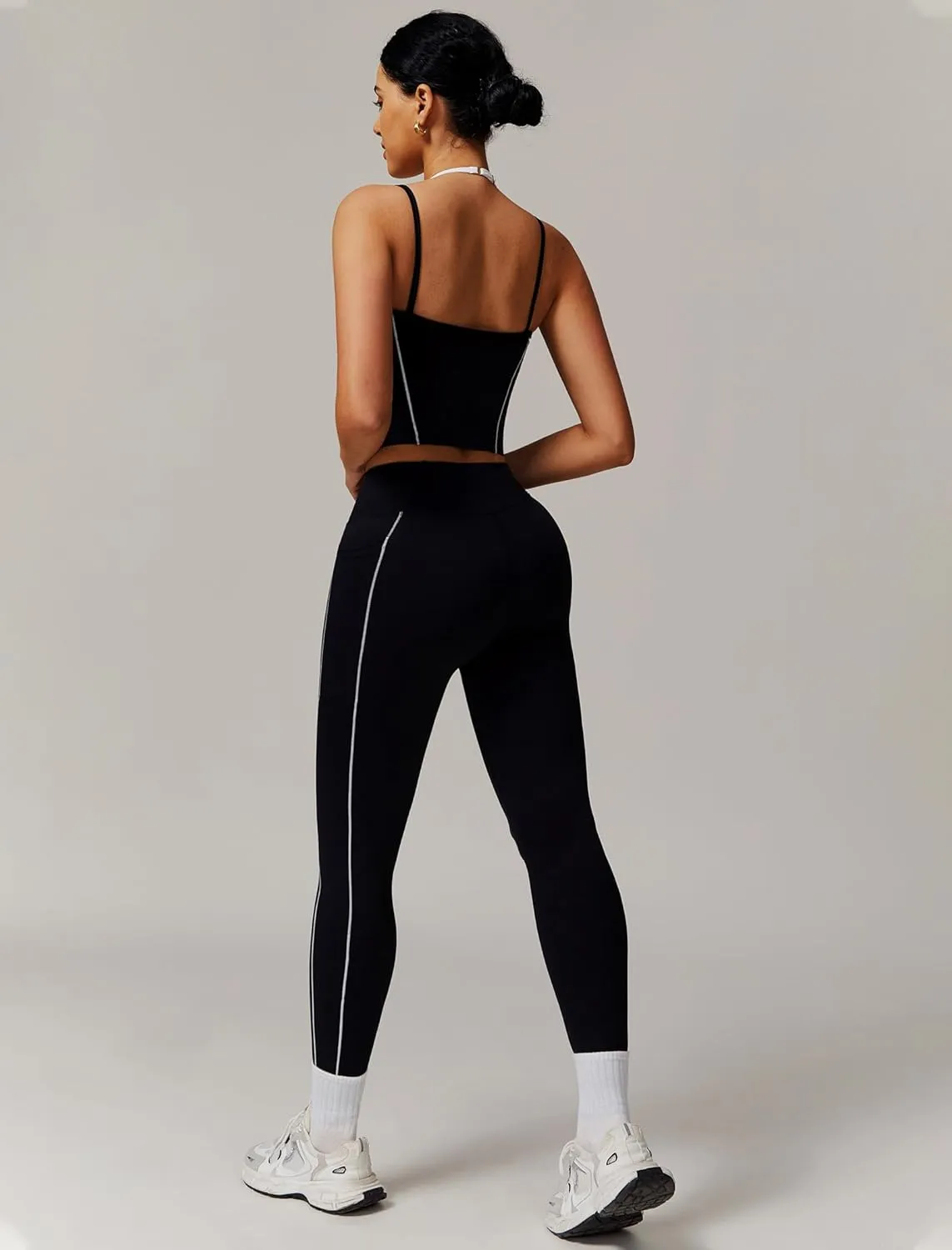 Womens Workout Sets Two Piece Spaghetti Straps Tank Top Matching High Waist Leggings Gym Work Out Outfits with Pockets