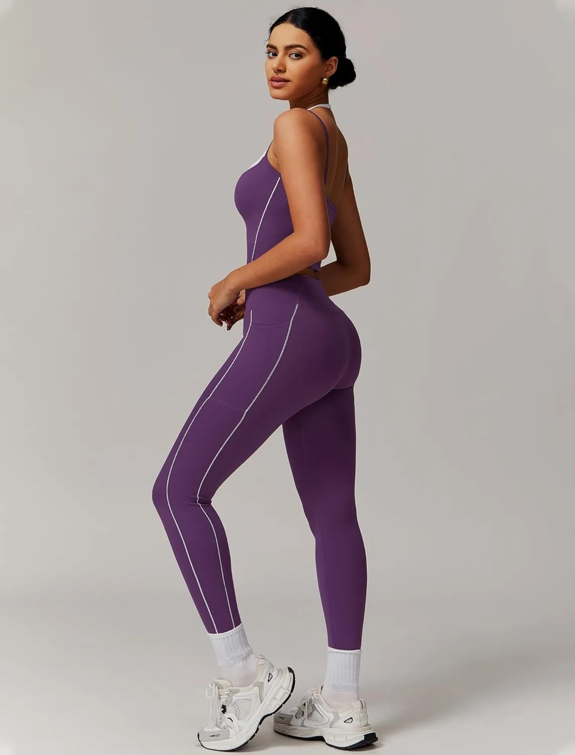 Womens Workout Sets Two Piece Spaghetti Straps Tank Top Matching High Waist Leggings Gym Work Out Outfits with Pockets