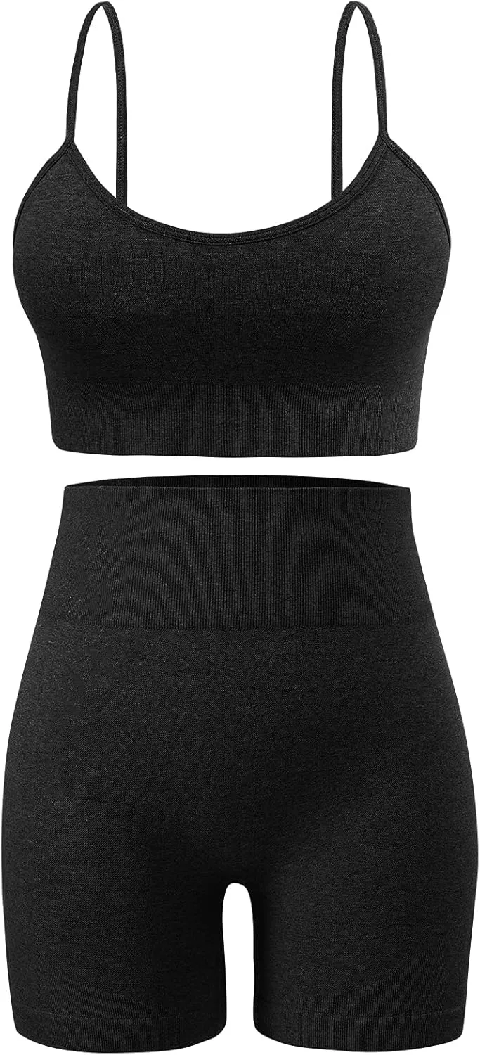 Workout Sets for Women 2 Piece Outfits Gym Shorts Women High Waisted with Adjustable Padded Sports Bra Gym Sets