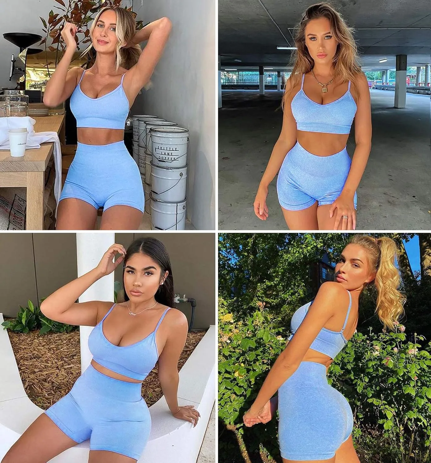 Workout Sets for Women 2 Piece Outfits Gym Shorts Women High Waisted with Adjustable Padded Sports Bra Gym Sets