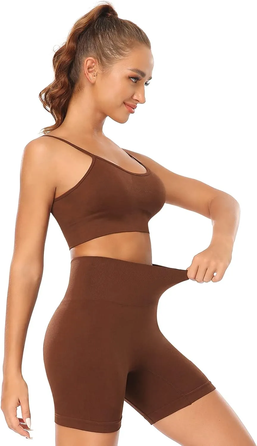 Workout Sets for Women 2 Piece Outfits Gym Shorts Women High Waisted with Adjustable Padded Sports Bra Gym Sets