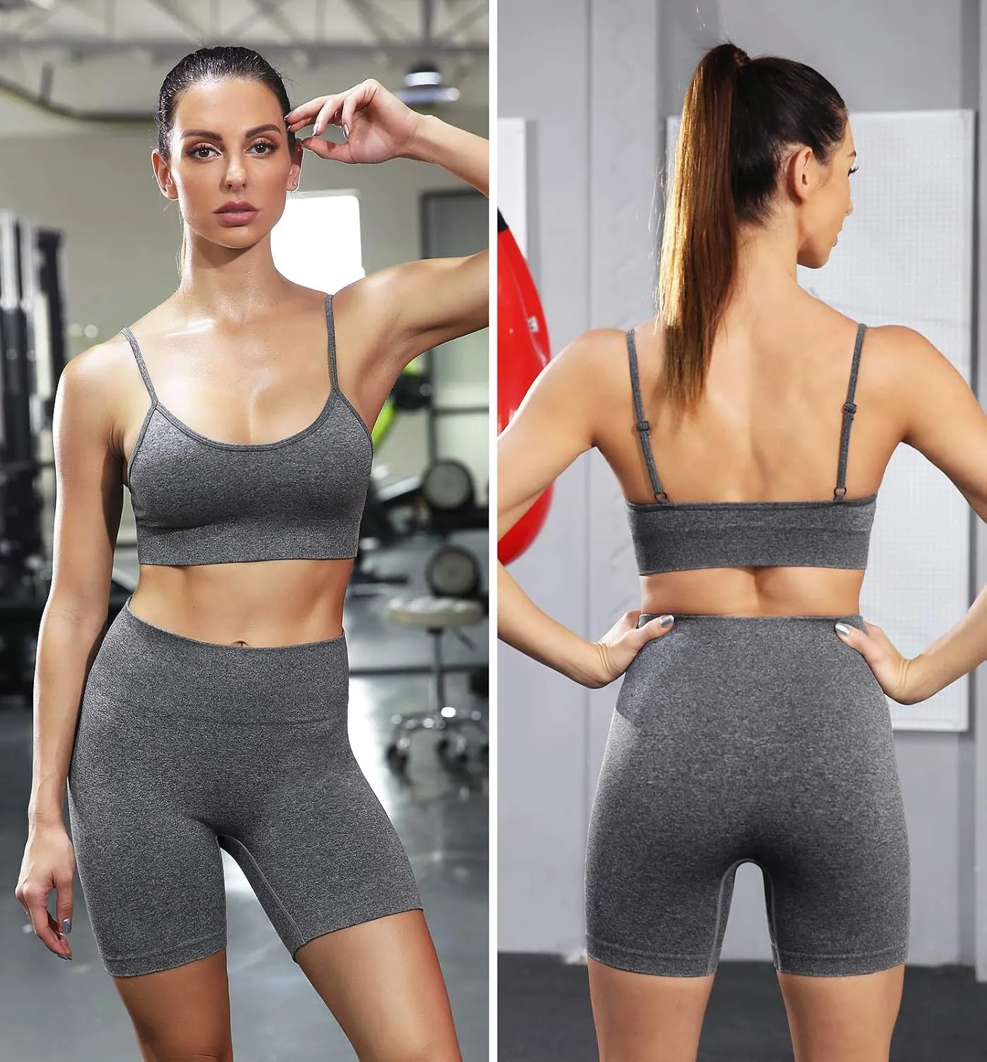 Workout Sets for Women 2 Piece Outfits Gym Shorts Women High Waisted with Adjustable Padded Sports Bra Gym Sets