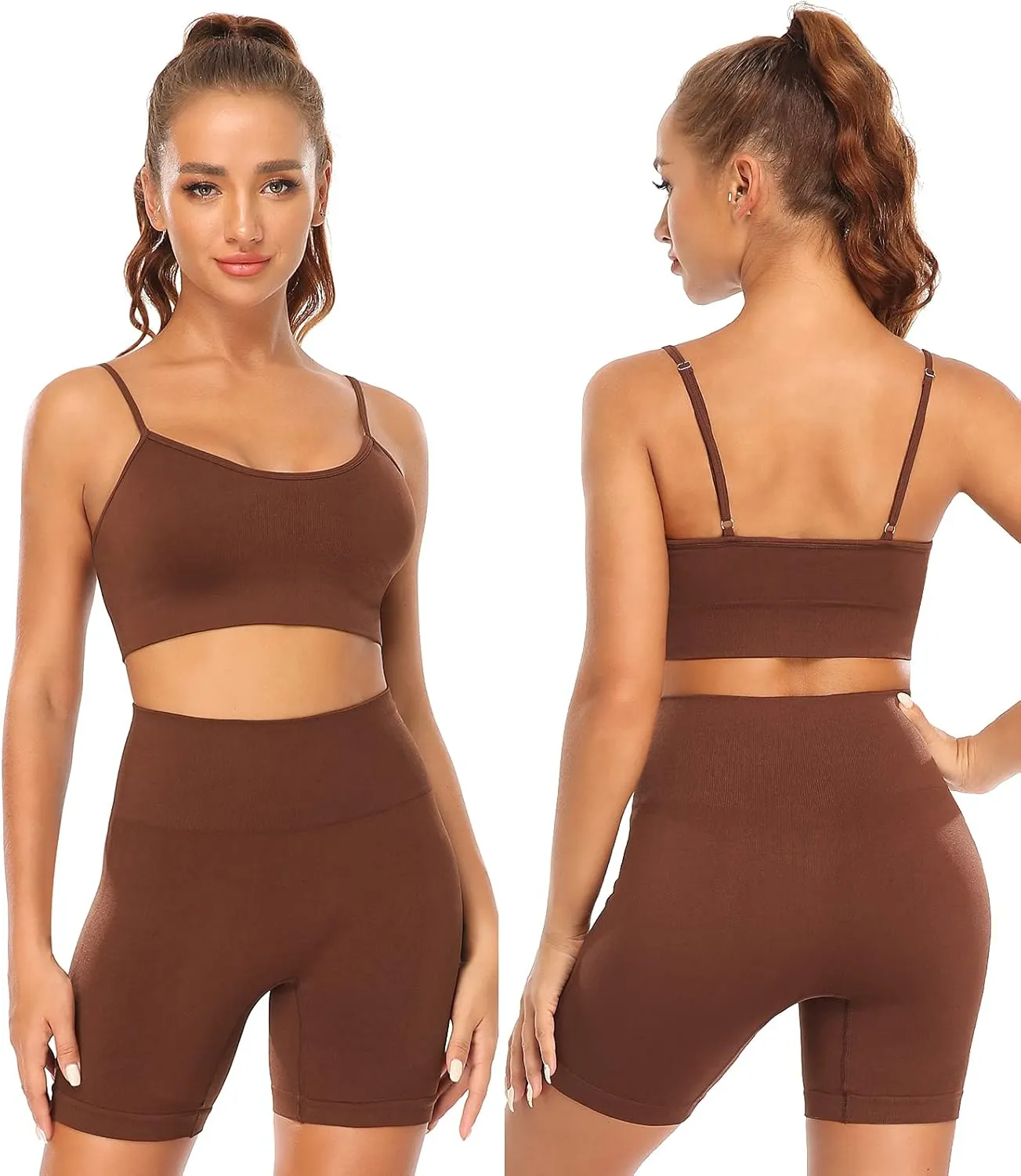 Workout Sets for Women 2 Piece Outfits Gym Shorts Women High Waisted with Adjustable Padded Sports Bra Gym Sets