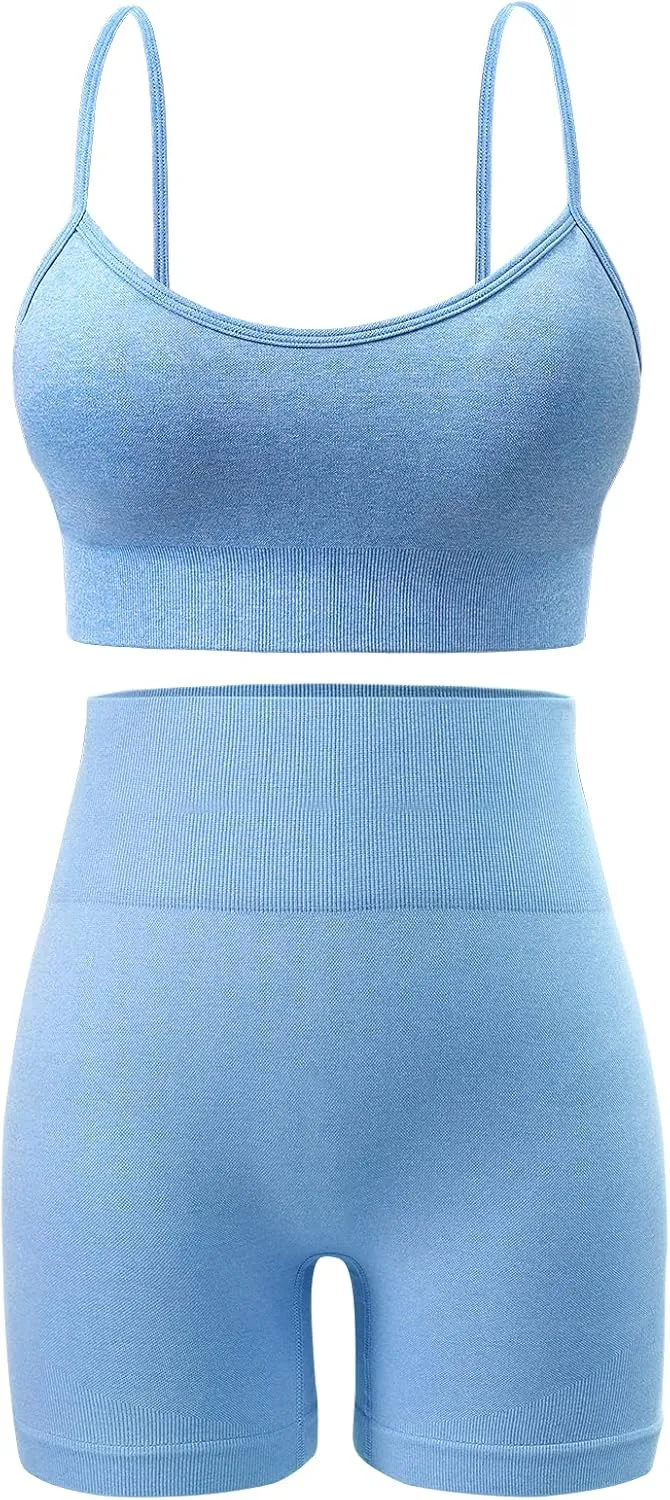 Workout Sets for Women 2 Piece Outfits Gym Shorts Women High Waisted with Adjustable Padded Sports Bra Gym Sets