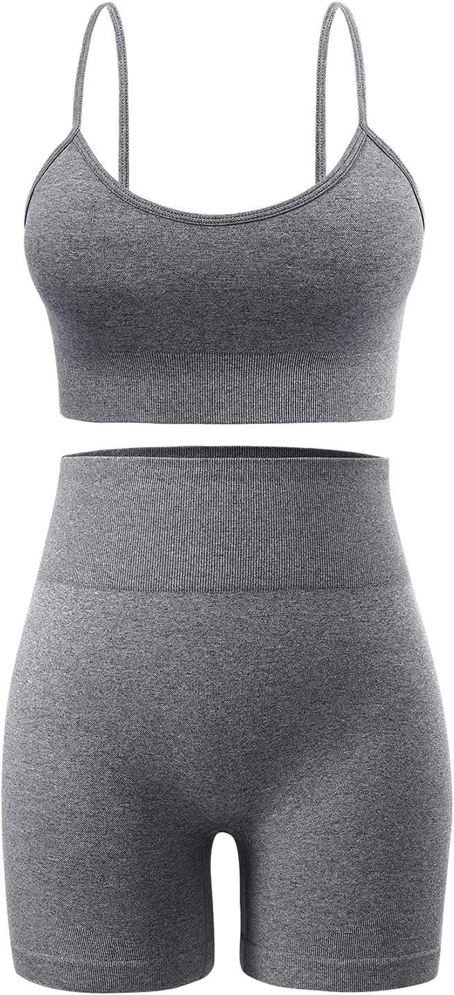 Workout Sets for Women 2 Piece Outfits Gym Shorts Women High Waisted with Adjustable Padded Sports Bra Gym Sets