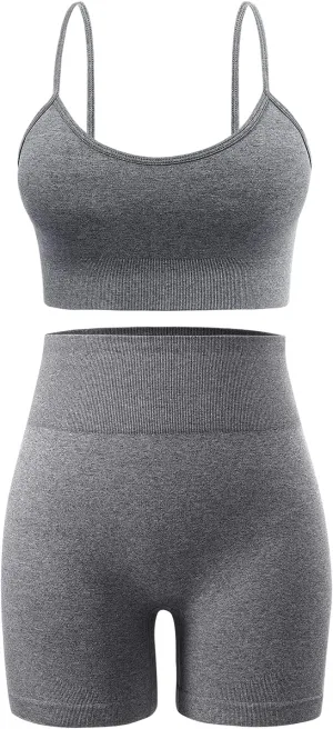 Workout Sets for Women 2 Piece Outfits Gym Shorts Women High Waisted with Adjustable Padded Sports Bra Gym Sets