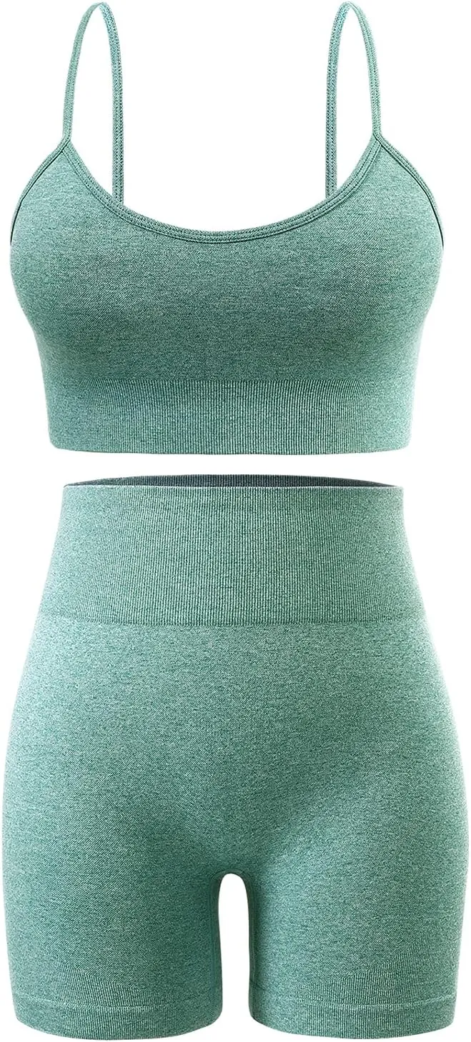 Workout Sets for Women 2 Piece Outfits Gym Shorts Women High Waisted with Adjustable Padded Sports Bra Gym Sets
