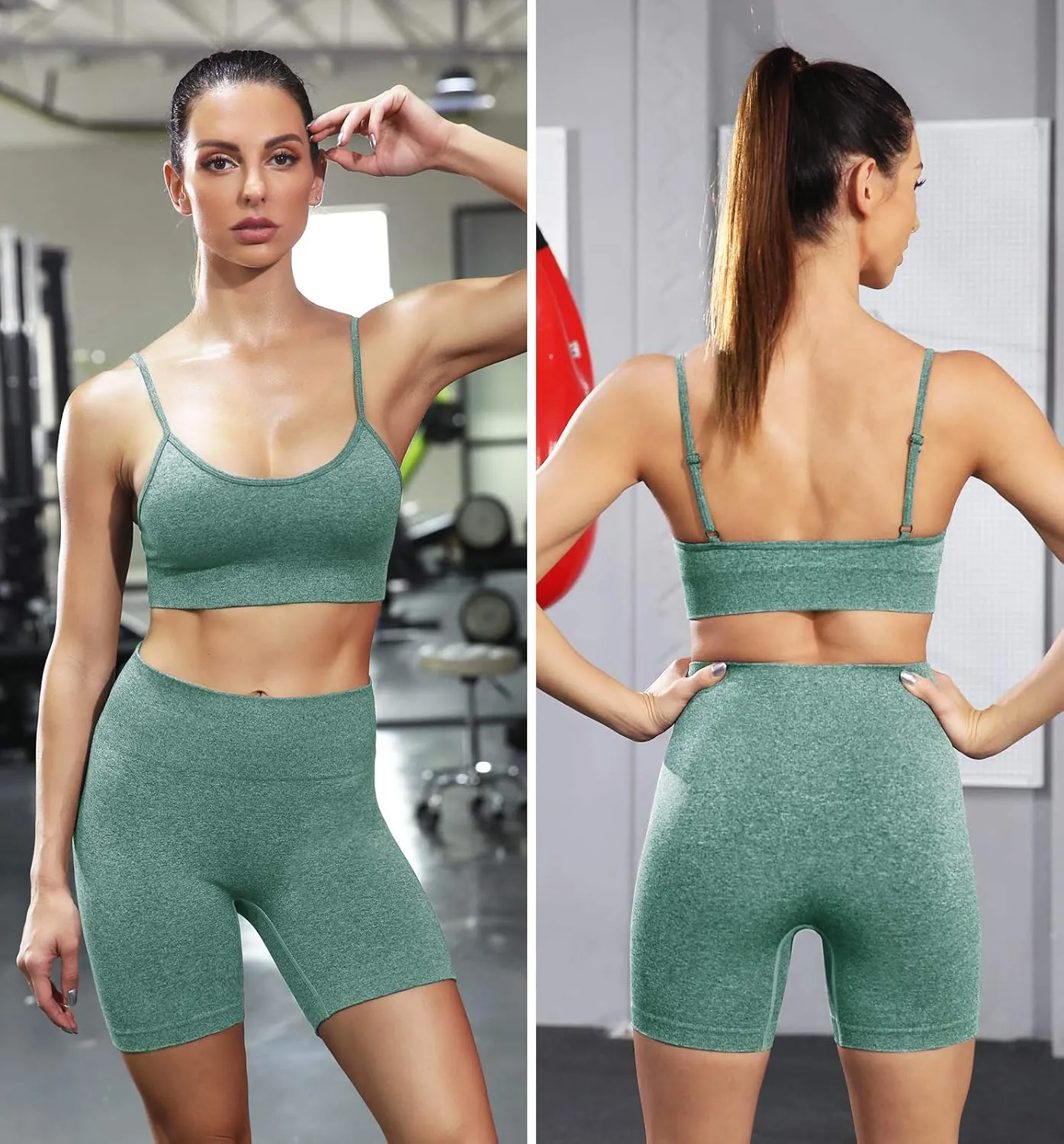 Workout Sets for Women 2 Piece Outfits Gym Shorts Women High Waisted with Adjustable Padded Sports Bra Gym Sets