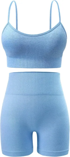 Workout Sets for Women 2 Piece Outfits Gym Shorts Women High Waisted with Adjustable Padded Sports Bra Gym Sets
