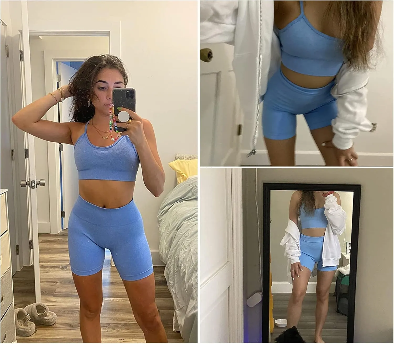 Workout Sets for Women 2 Piece Outfits Gym Shorts Women High Waisted with Adjustable Padded Sports Bra Gym Sets