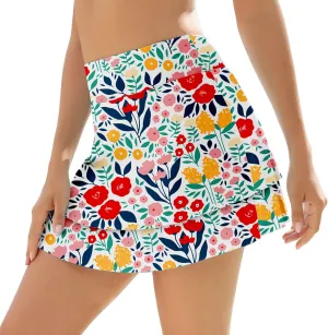 WOWENY Swim Skirt for Women 2 Layered Ruffled Flowy Floral High Waisted Swimsuit Built-in Swim Bikini Bottoms