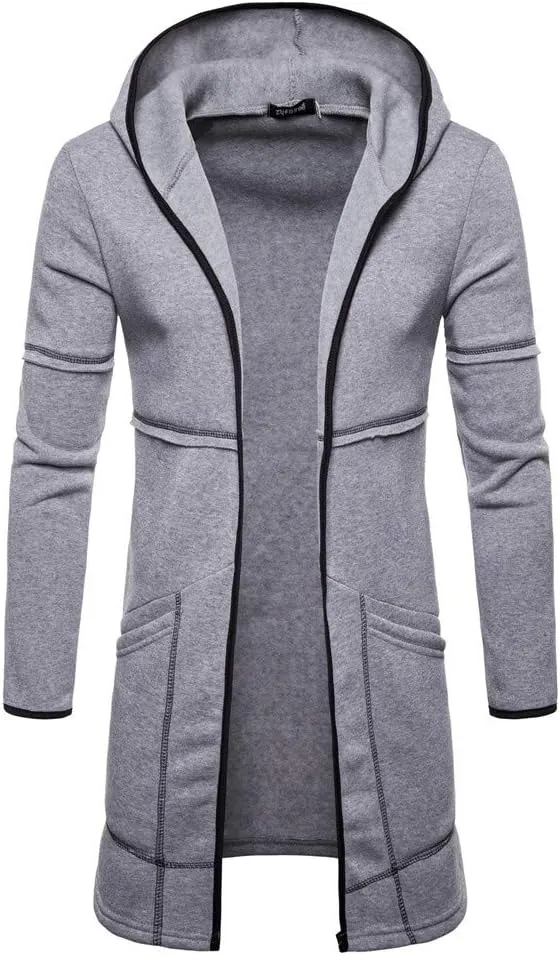 Ymosrh Winter Jackets for Men Fashion Mens Hooded Solid Trench Coat Jacket Cardigan Long Sleeve Outwear Blouse