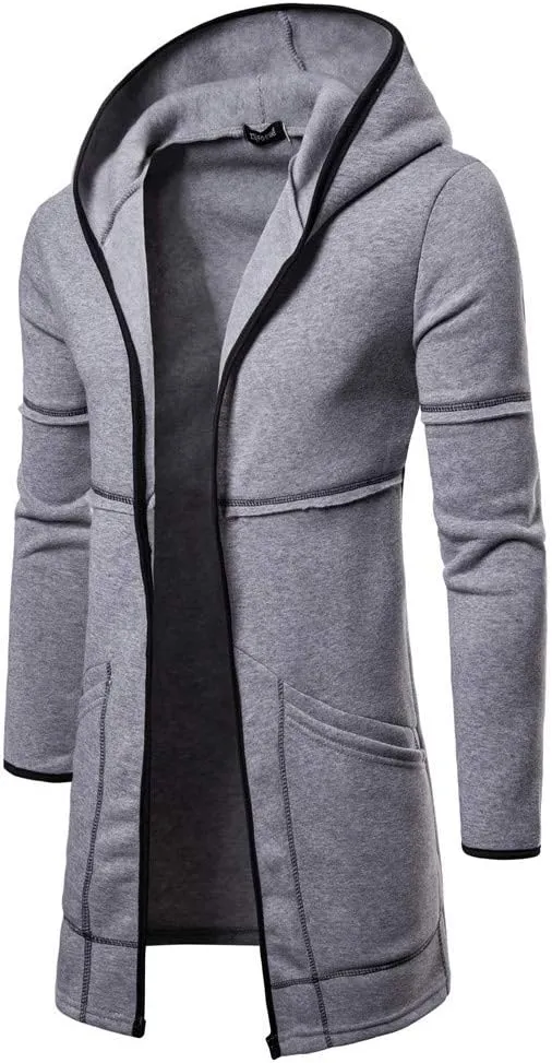 Ymosrh Winter Jackets for Men Fashion Mens Hooded Solid Trench Coat Jacket Cardigan Long Sleeve Outwear Blouse