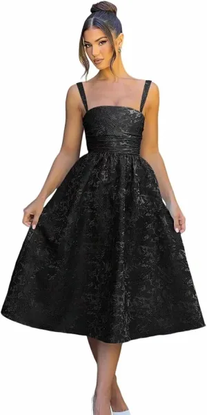 YOFF Spaghetti Straps Jacquard Floral Satin Prom Dresses Corset A Line Midi Homecoming Dresses for Teens YO155