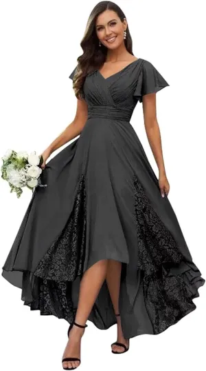 Yuxin Tea Length Mother of The Bride Dresses for Wedding Lace Chiffon Mother of The Groom Dress with Sleeve 815