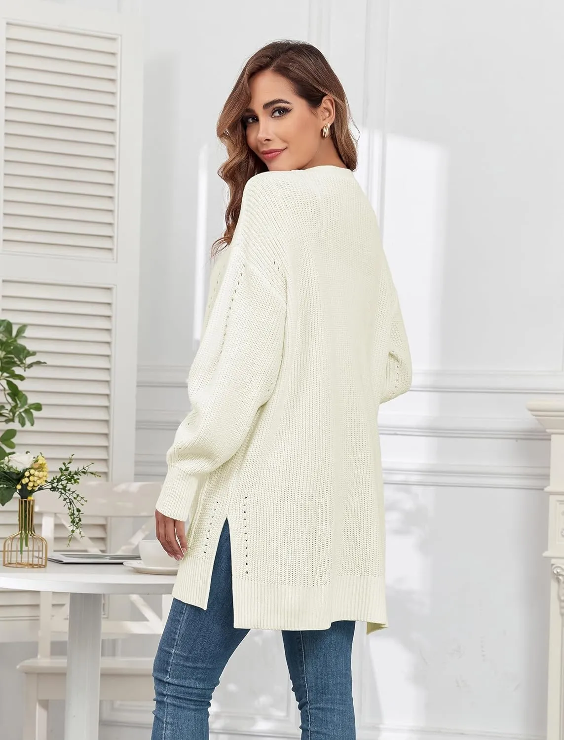 ZAFUL Women's 2024 Fall Knit Cardigans Long Sleeve Open Front Oversized Cardigan Sweaters Jackets with Pockets