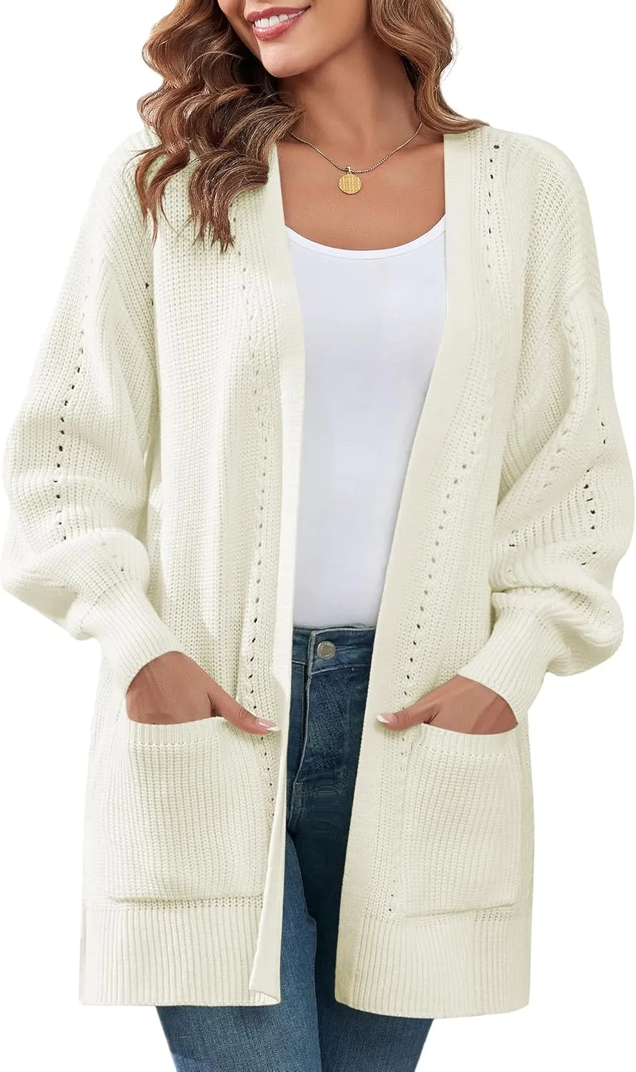ZAFUL Women's 2024 Fall Knit Cardigans Long Sleeve Open Front Oversized Cardigan Sweaters Jackets with Pockets