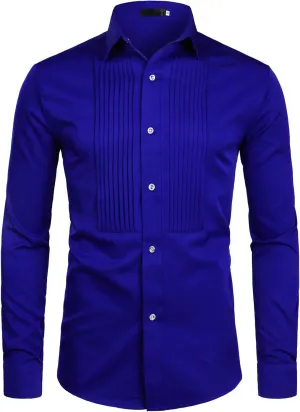 ZEROYAA Mens Slim Fit Long Sleeve Tuxedo Dress Shirts/Prom Performing Shirts
