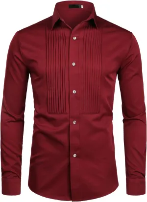ZEROYAA Mens Slim Fit Long Sleeve Tuxedo Dress Shirts/Prom Performing Shirts