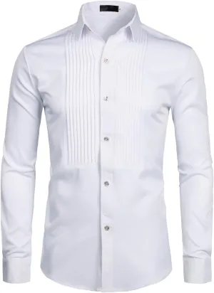 ZEROYAA Mens Slim Fit Long Sleeve Tuxedo Dress Shirts/Prom Performing Shirts